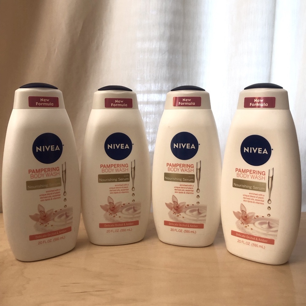 4* NIVEA Pampering Body Wash with Nourishing Serum, Orchid and Amber, 20 oz
